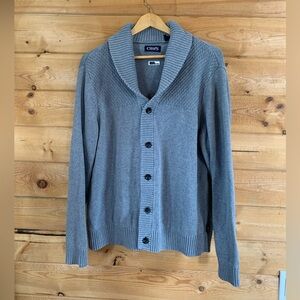 Chaps Ralph Lauren Europe Vintage Cotton‎ Men's Large Knit Grey Cardigan Sweater